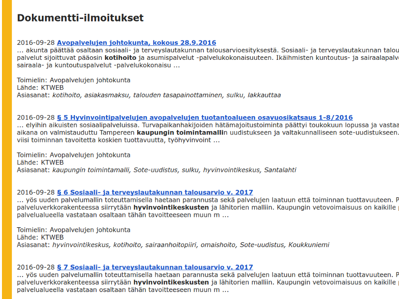 Monitoring Tampere municipality